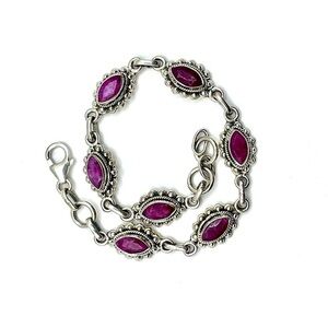 7 CT Marquise Cut Genuine Ruby 925 Sterling Silver Vintage Bracelet